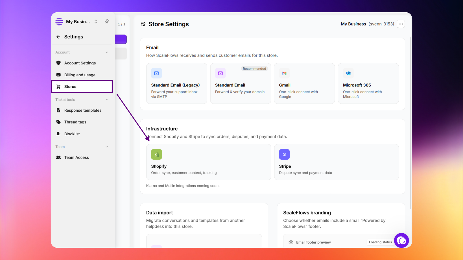 Store Settings, Connect Shopify