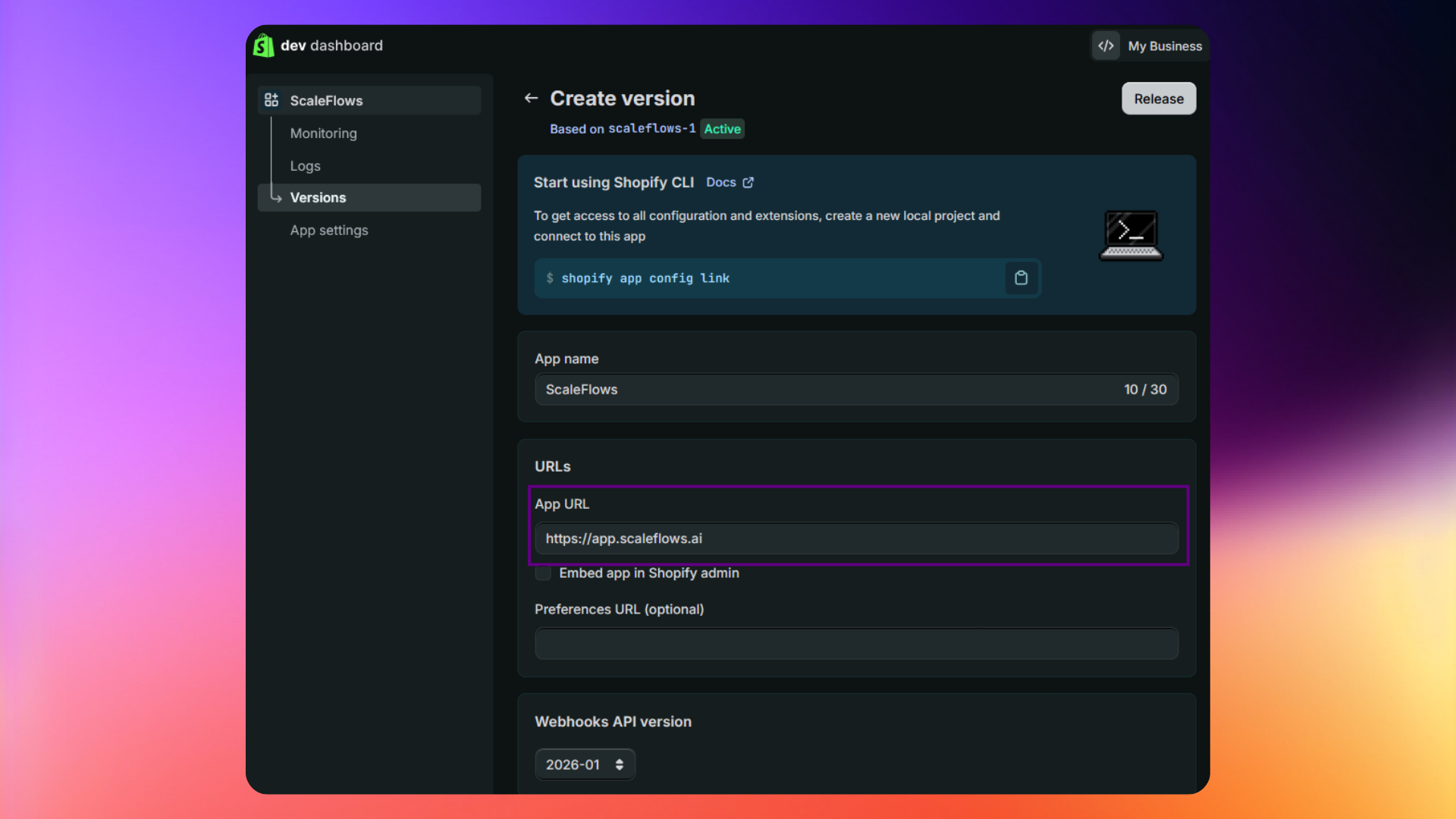 Shopify Dev, Add URL