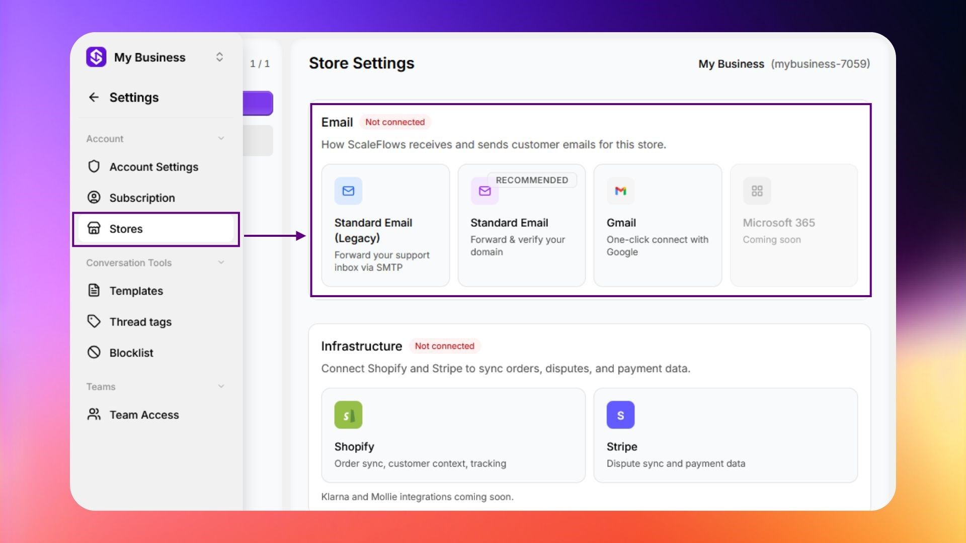 Email connection settings