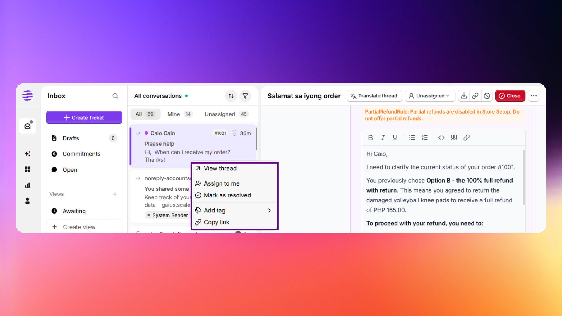 Right-click quick actions