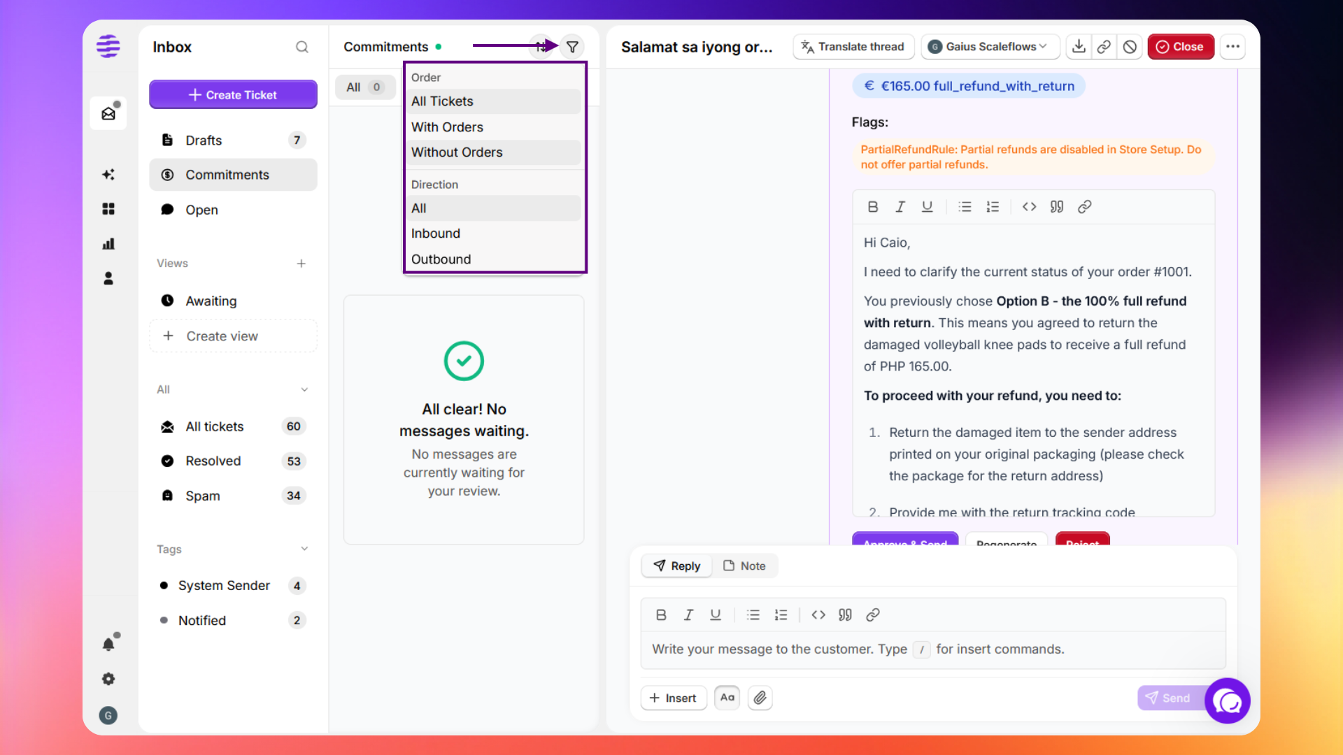 Inbox filters