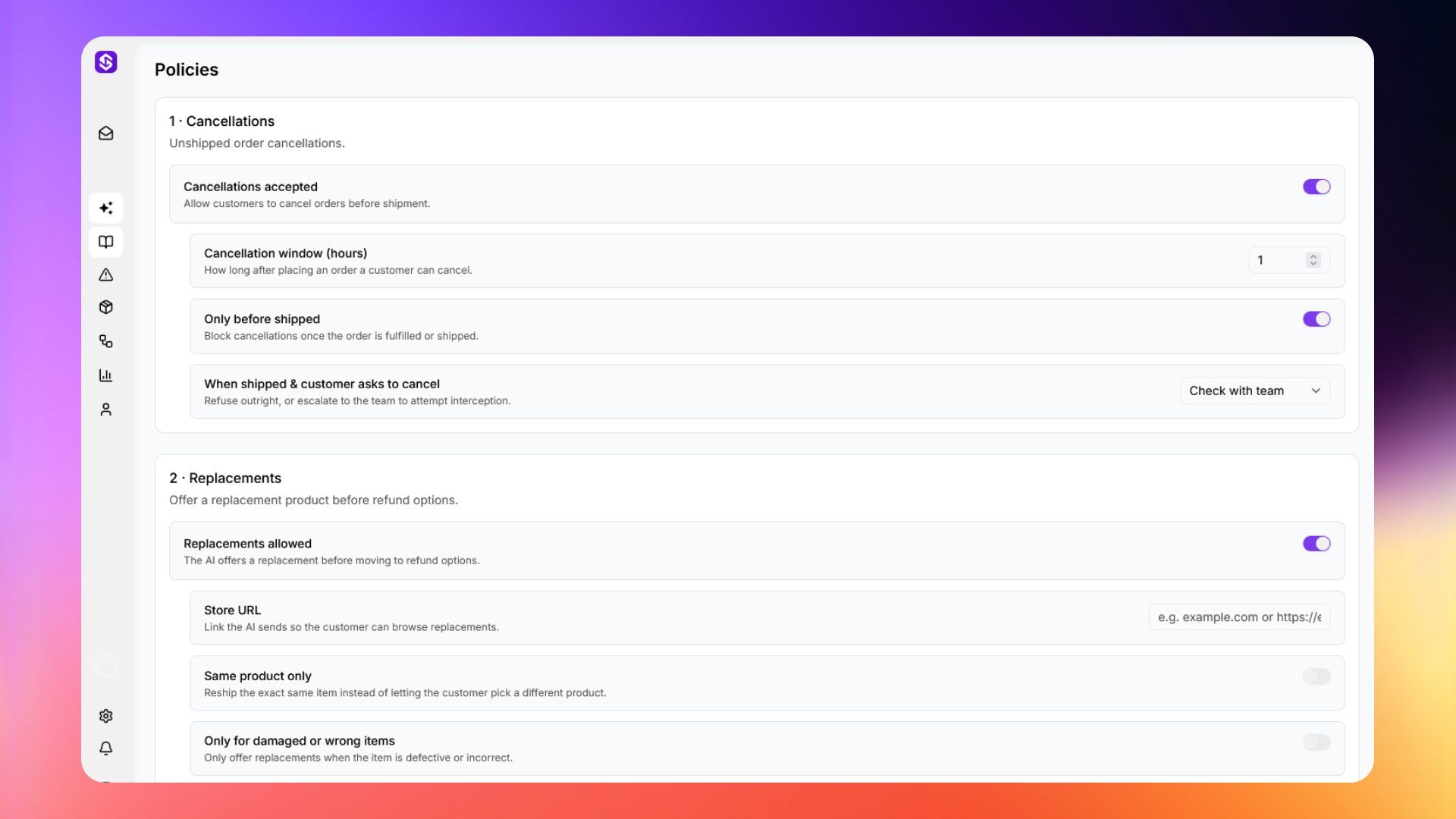 Policies settings