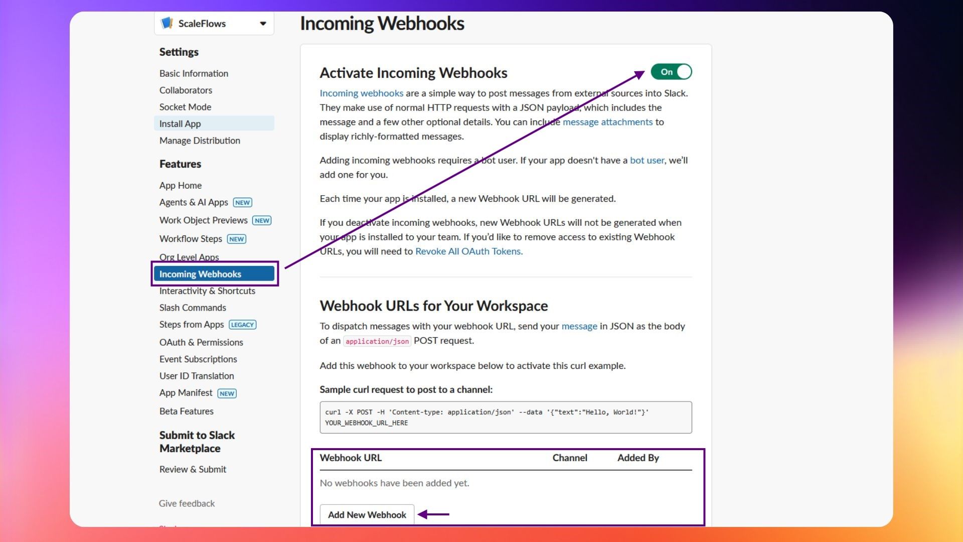 Slack incoming webhook