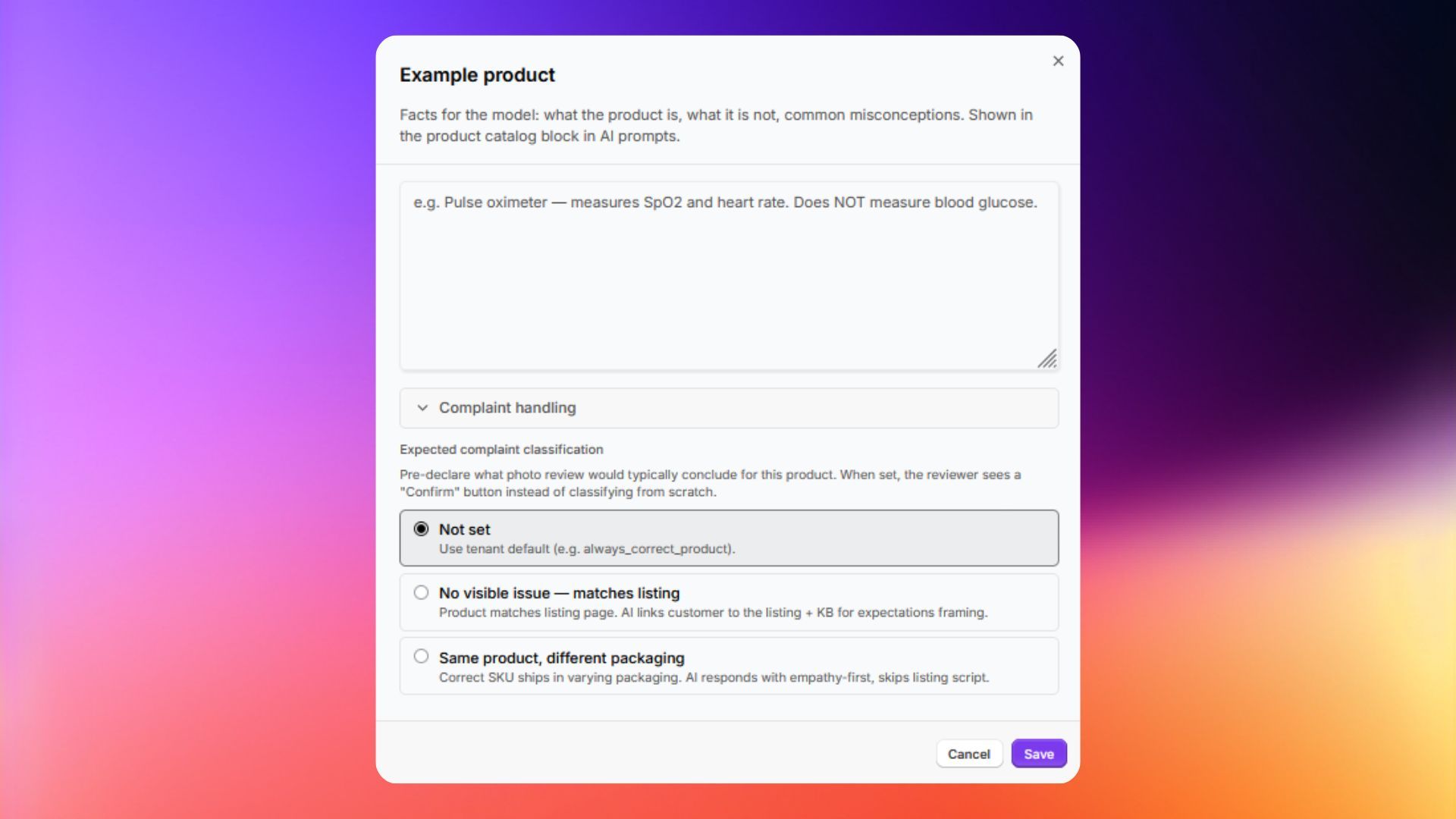 Products settings