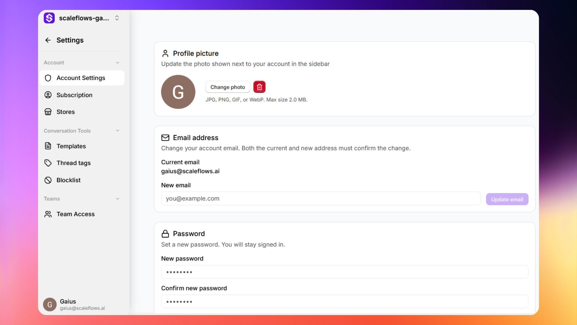 Account settings