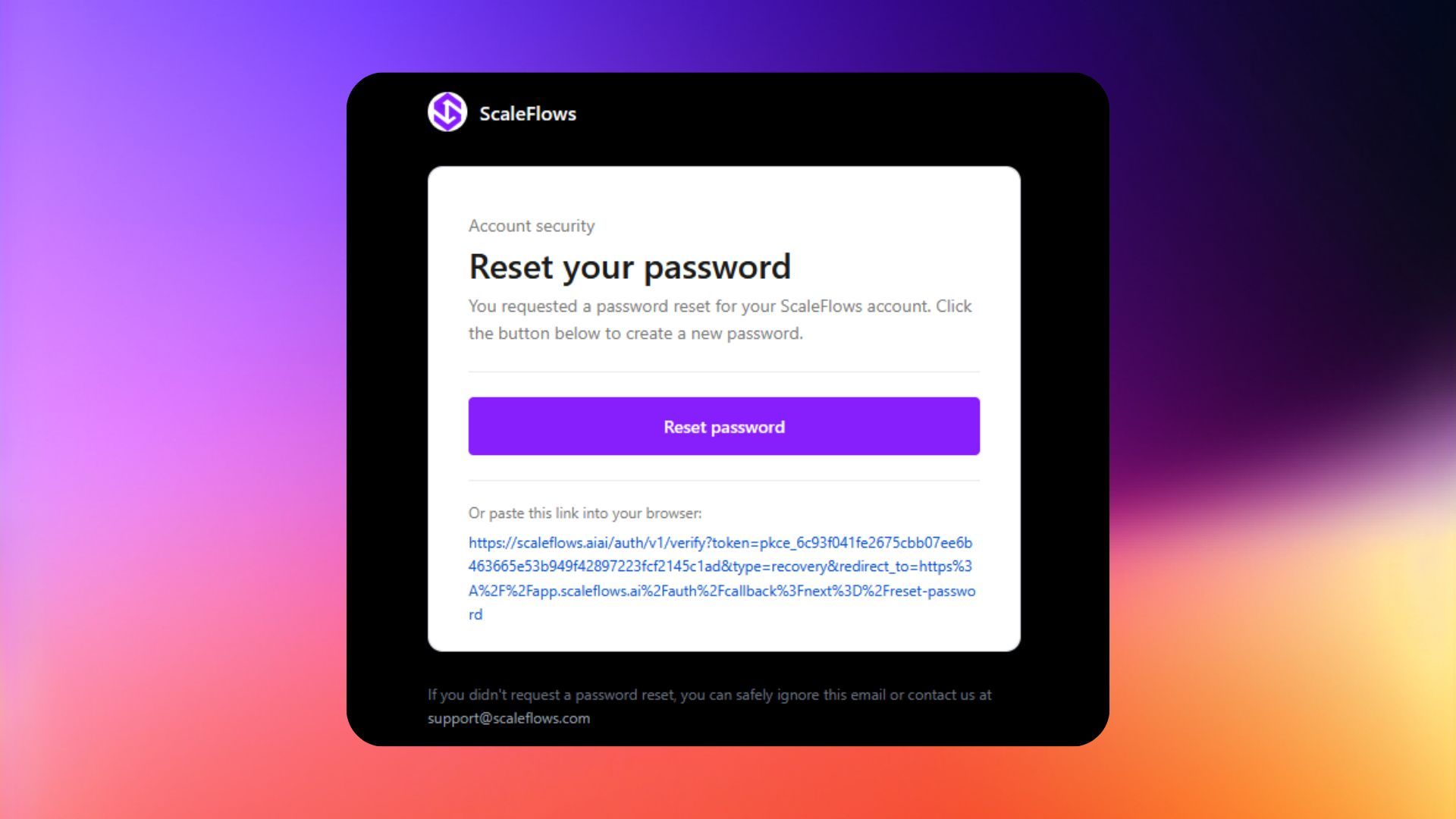 Reset link email