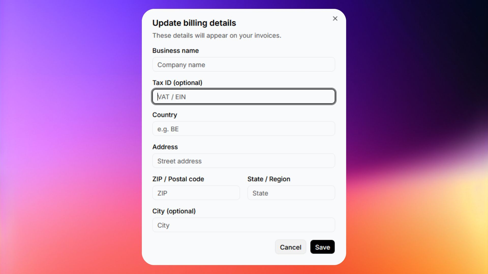 Fill out billing details