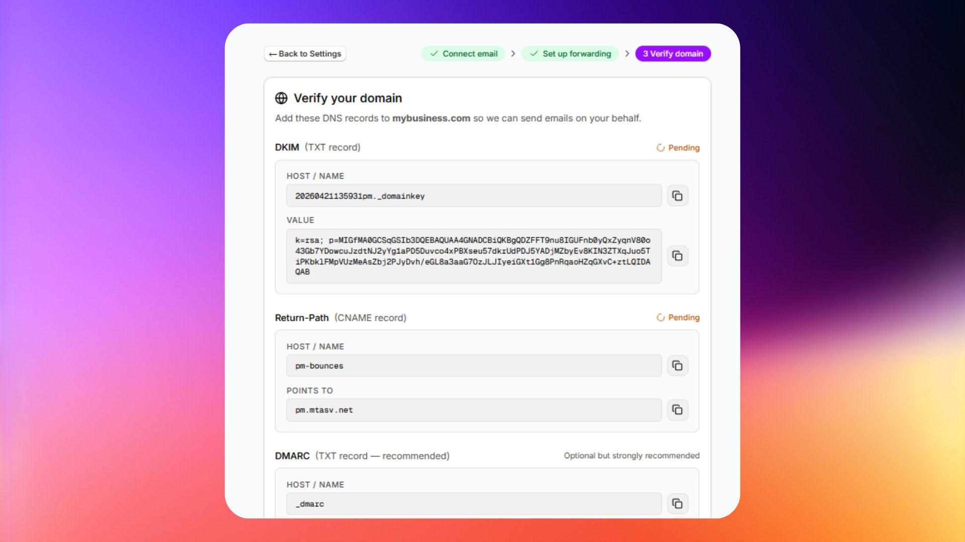 DNS records setup